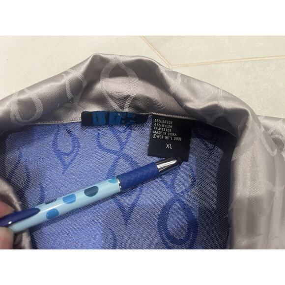 Mens MT:2 XL S/S Button Down 55/45 Rayon Hot Rod Racing Design Silver - Picture 3 of 6